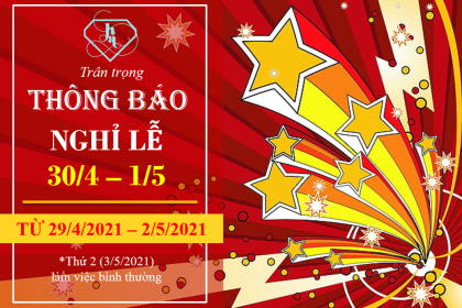 THÔNG BÁO NGHỈ LỄ 30/4 - 1/5/2021